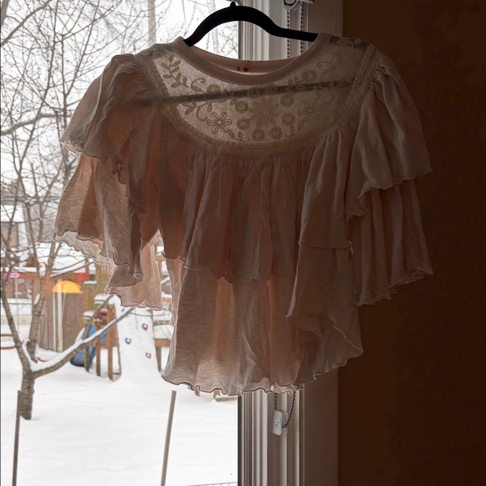 Free People Cream Ruffled Blouse